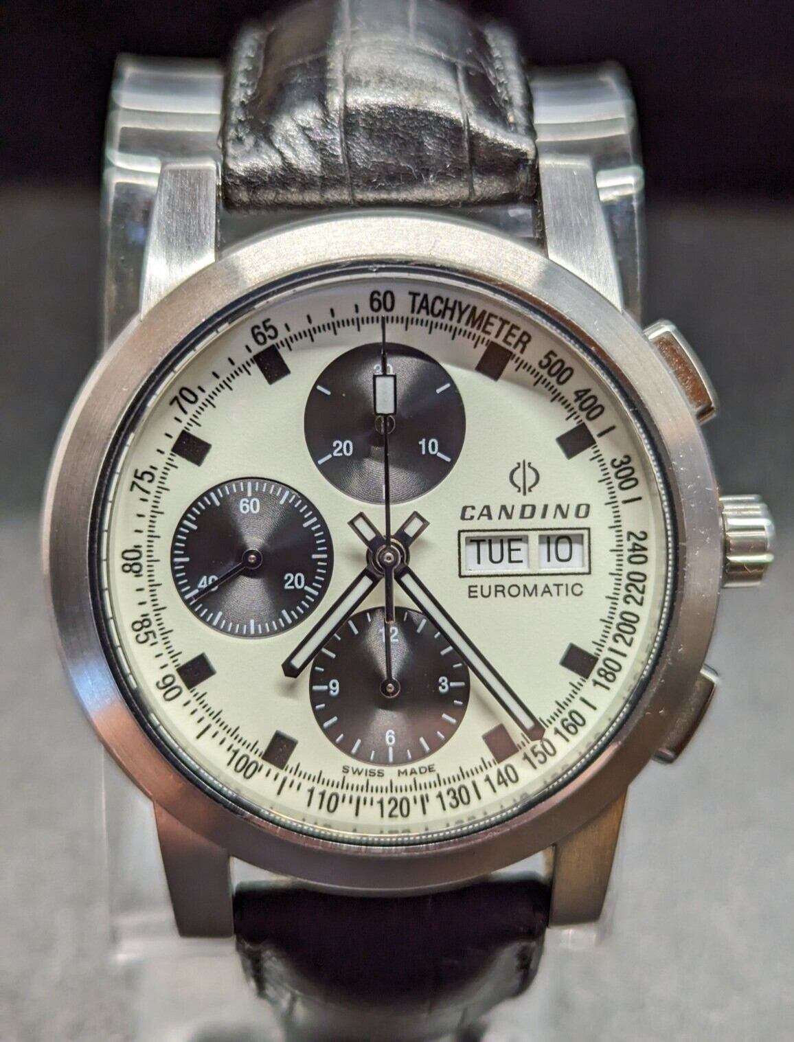 Swiss Candino Euromatic Panda Auto Chronograph ETA/Valjoux 7750 FULL Lume Dial!