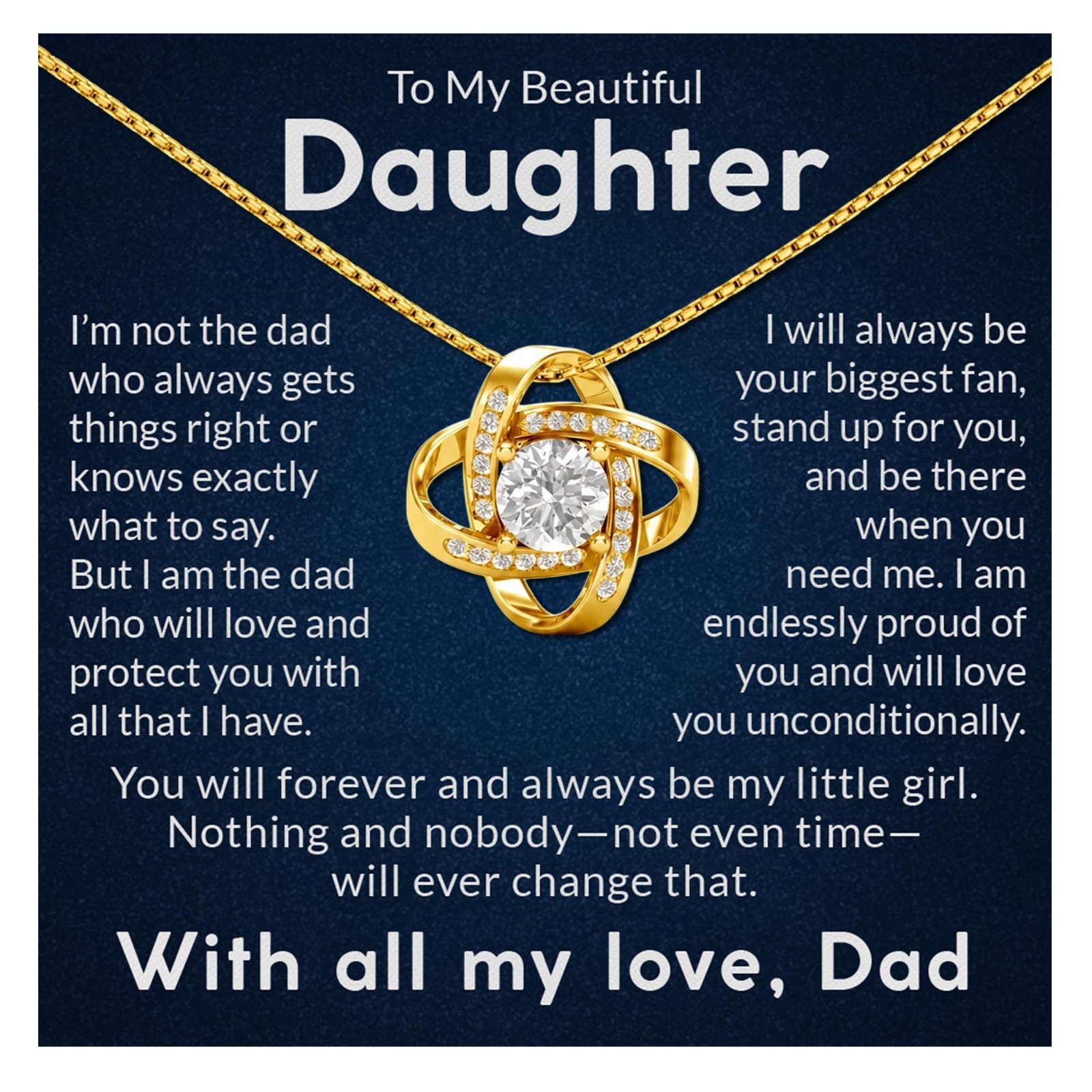 Daughter Necklace from Dad | Gold CZ Pendant Jewelry Gift | Birthday Graduation