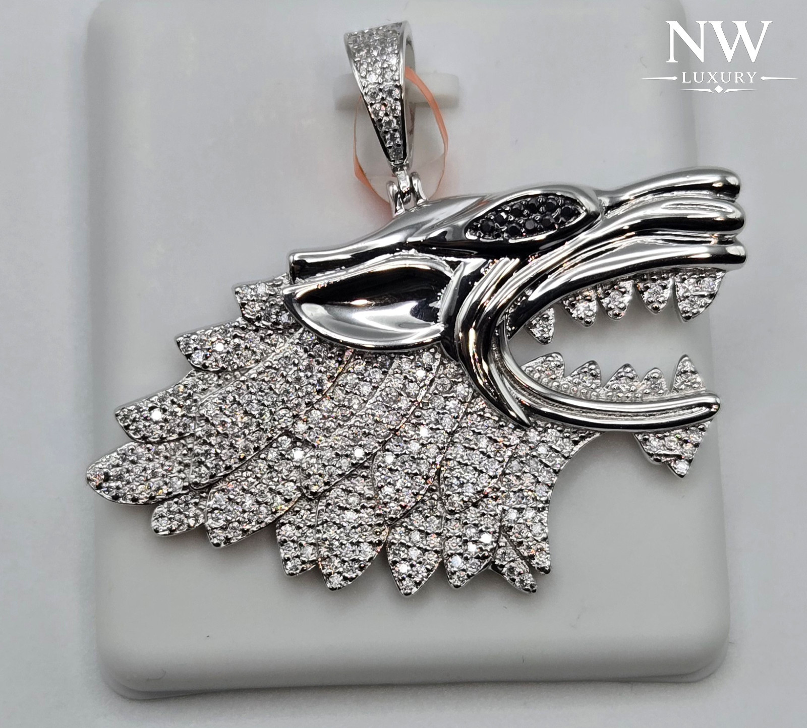 NEW Solid 925 Sterling Silver 2.5ctw real MOISSANITE Wolf Pendant – USA