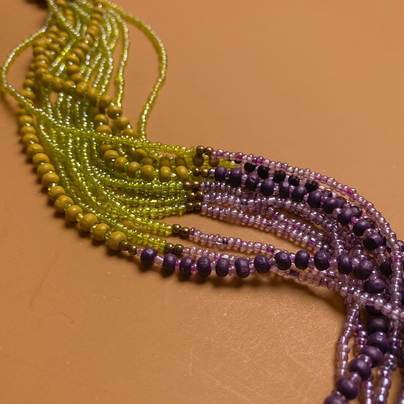 Tribal Boho Earth Tone Multi Strand Glass Wood Seed Beaded Torsade Necklace