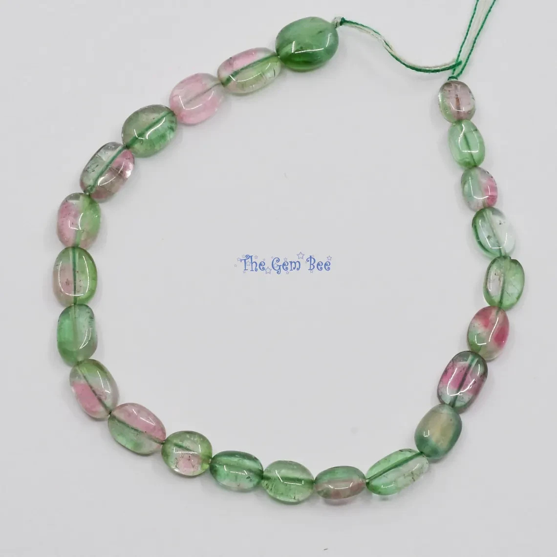 Pink Blue Green Bi-Color Watermelon Tourmaline Smooth Oval Nugget Bead 5.5″