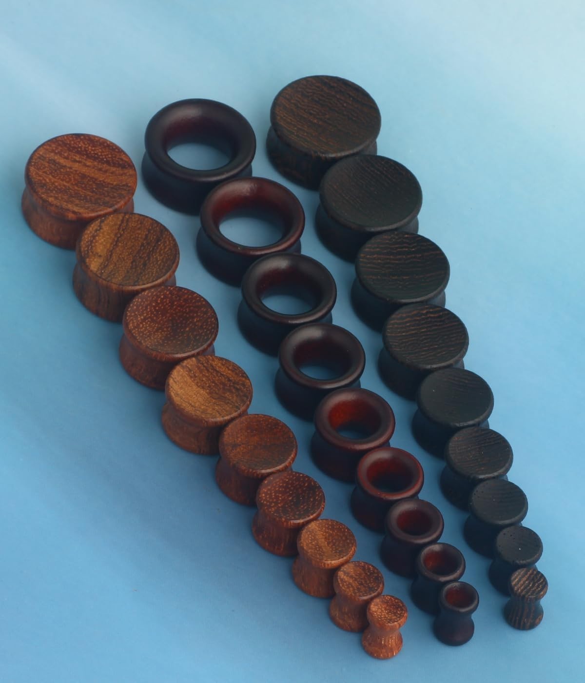 Elegant 3 Pairs of Wooden Ear Gauges, Double Flared – Natural Fashion Jewelry