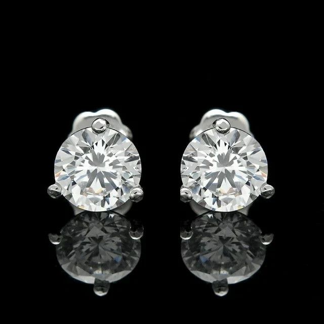2Ct Real Moissanite Solitaire Round Cut Stud Earrings 14K White Gold Plated