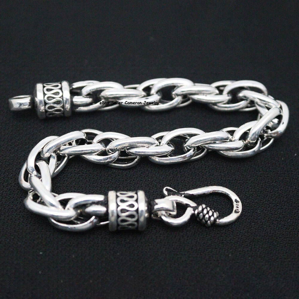 Pure S925 Sterling Silver Chain Men Women 8mm Toggle Link Bracelet 26-27g 7.5in