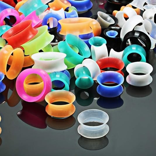 Pair Colorful Thin Silicone Ear Tunnels Plugs Gauges Earskin Earlets Flesh Gauge