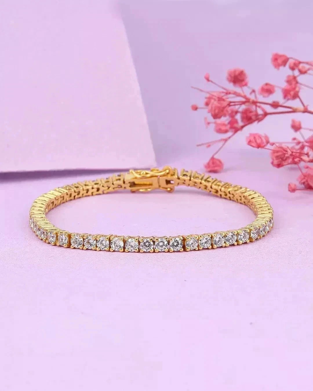 Round Natural Diamond Tennis Bracelet 14k Solid Yellow Gold For Party Wear Gift