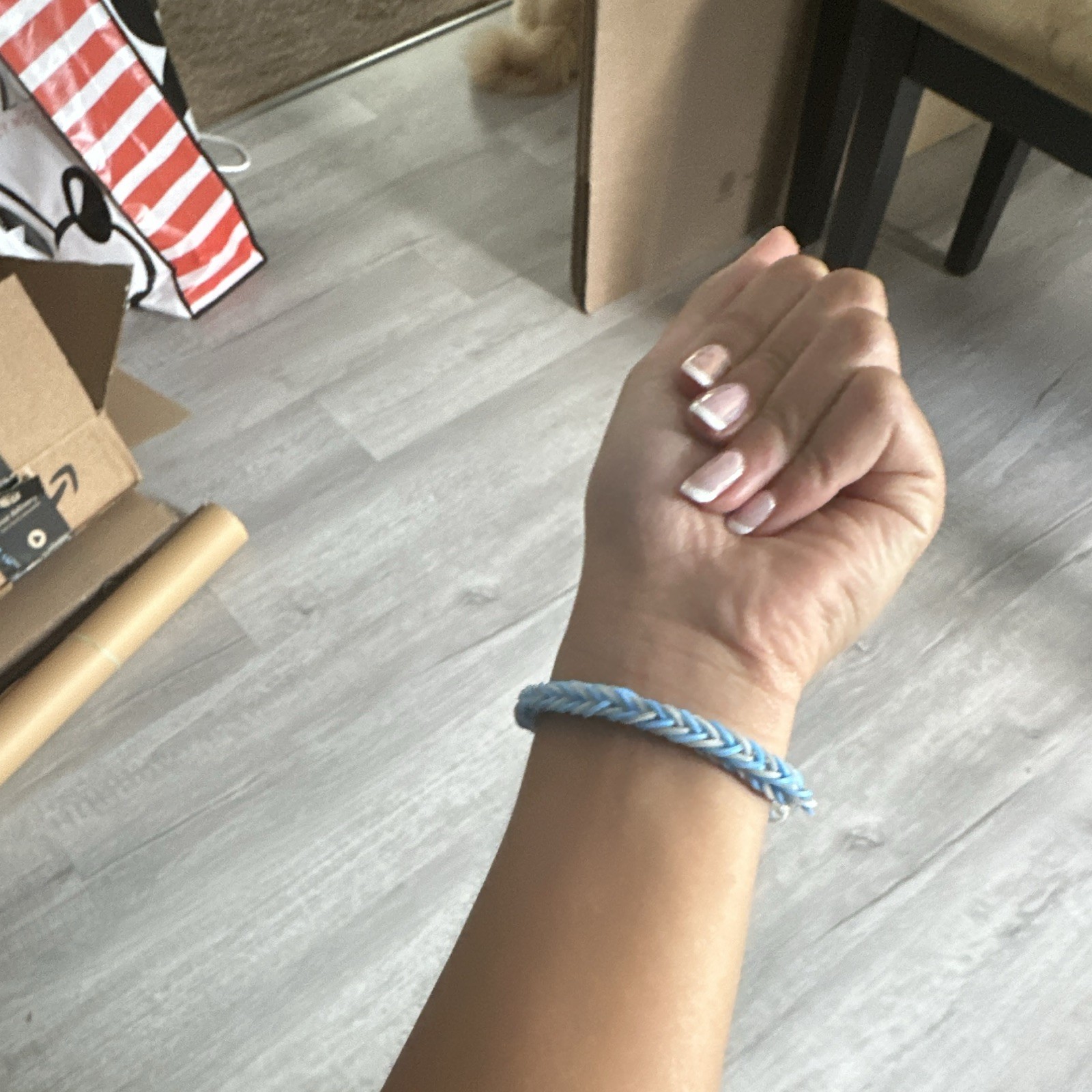Blue & White Braided Rubber Bracelet with Hook Closure No Stone