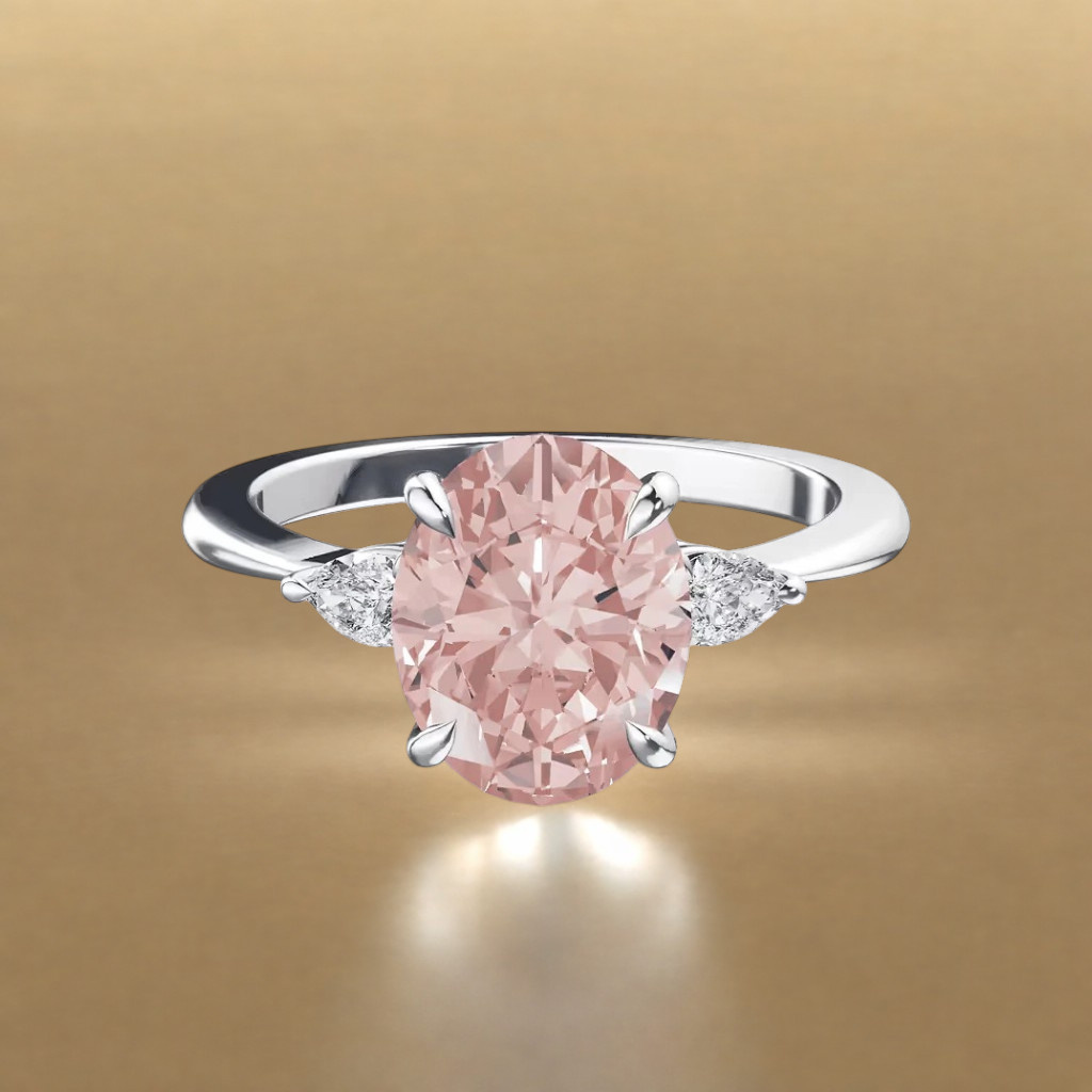 IGI Lab Created Diamond Ring Fancy Intense Pink 950 Platinum 3.20 Carat Oval Cut