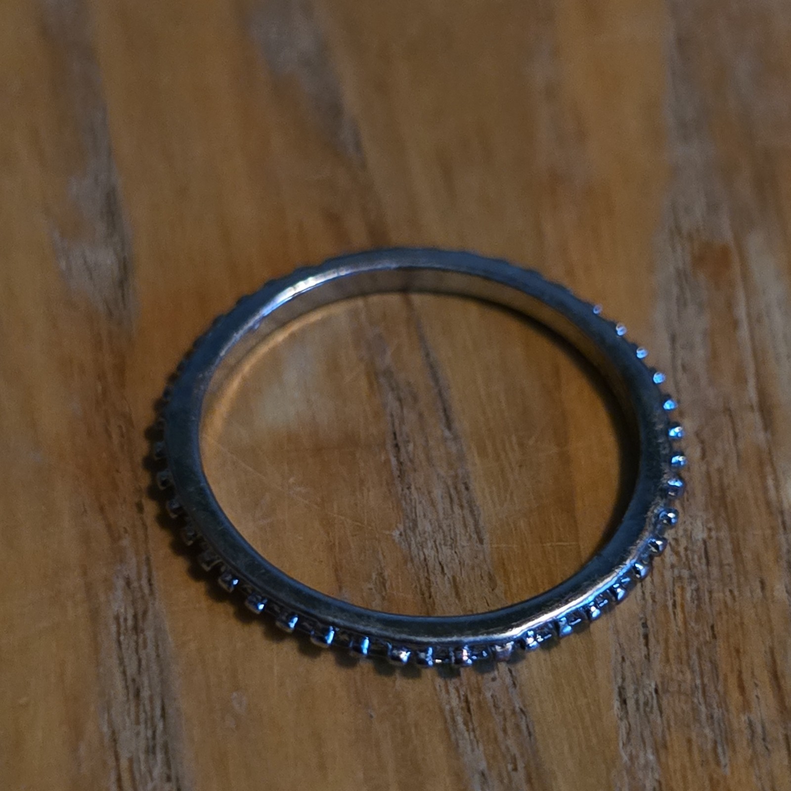 Silver Tone Eternity Band Ring with Small Clear Stones Size 9