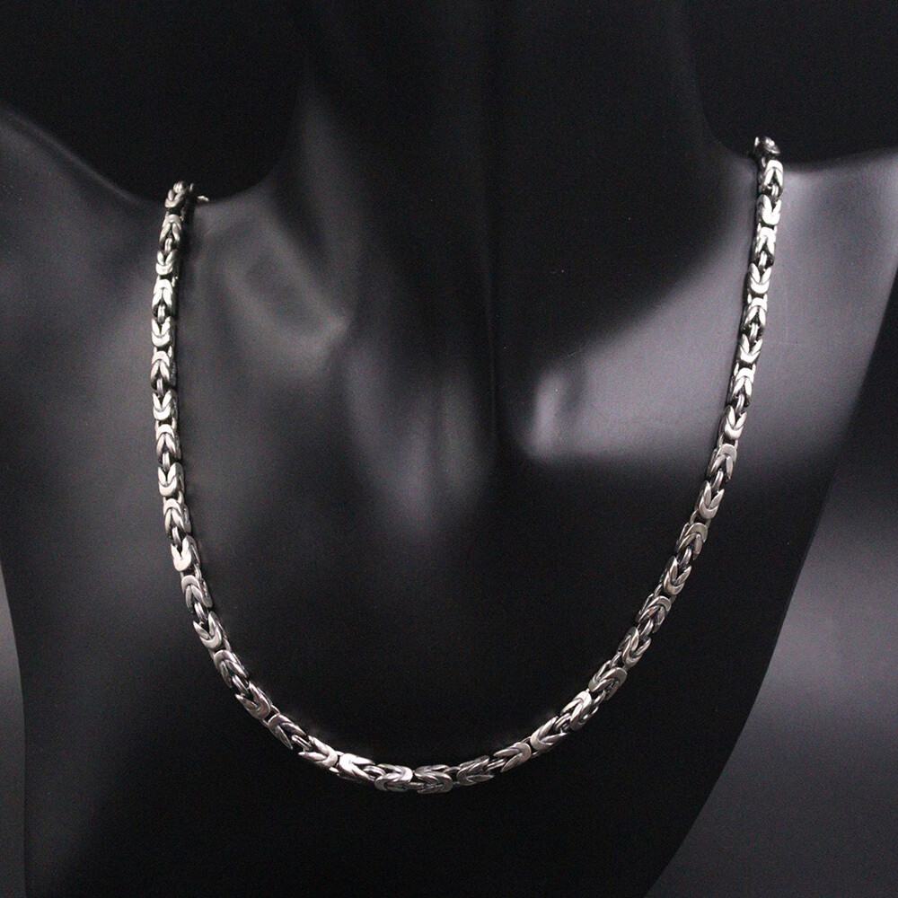 Real 925 Sterling Silver Necklace Vintage Jewelry 4mm Byzantine Chain 22inch/39g