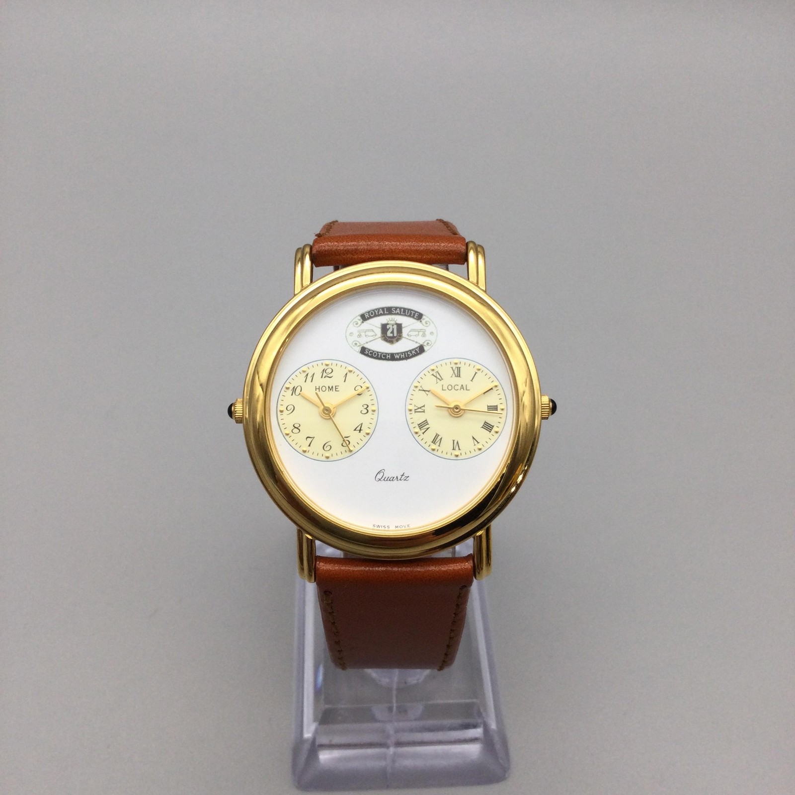 Royal Salute 21 Year Whiskey Mens Watch 36mm Dual Time Brown Leather New Battery