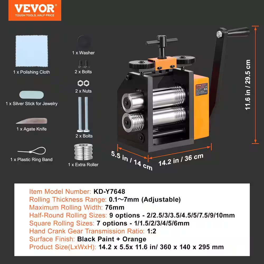 Rolling Mill, 3In./76 Mm Jewelry Rolling Mill Machine, 1: 2 Gear Ratio, 3-In-1 M