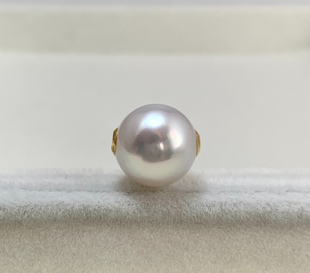 10.8mm Round White Rose South Sea Loose Full Drilled Pearl, 18k Yellow Gold