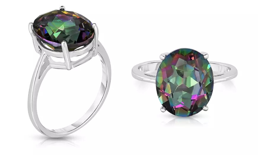 5.00 CTTW Lab Created Mystic Topaz Oval Cut 925 Sterling Silver Ring Sizes 6-9