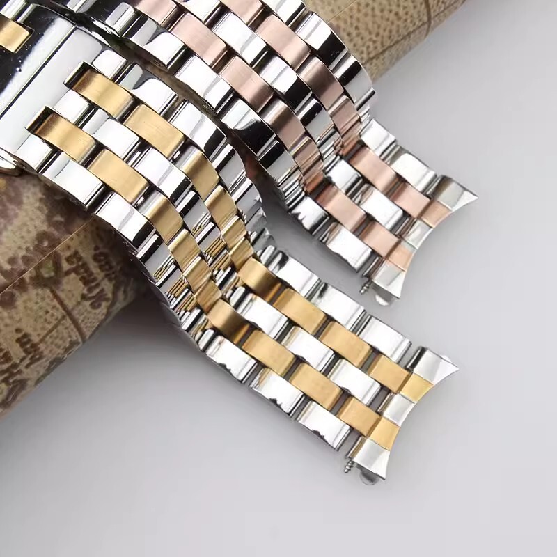 16mm-26mm Straight+Curved End Metal Bracelet Stainless Steel Watch Band Strap