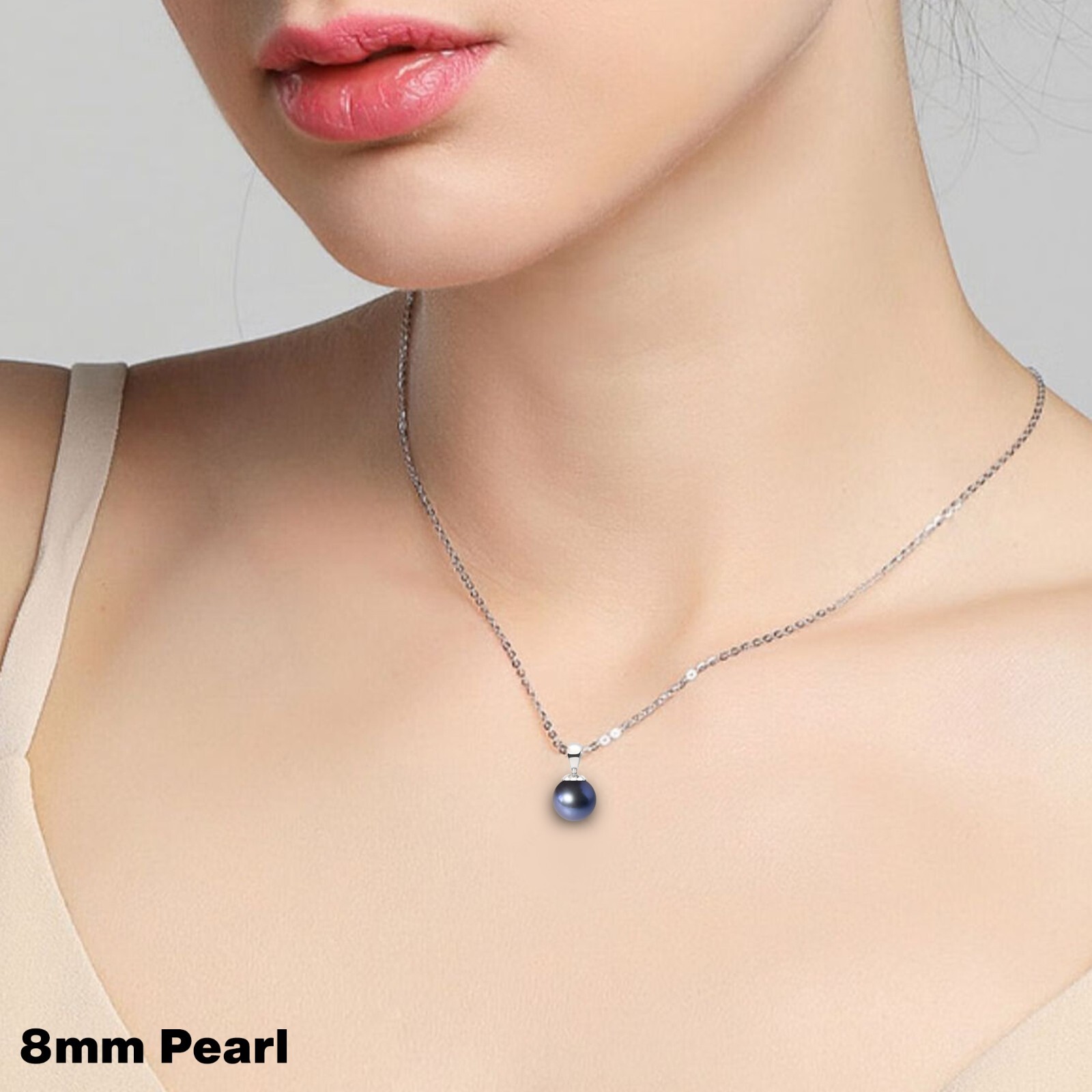7-9mm Akoya Pearl Pendant AAAA Graded Night Blue Pearl Necklace Silver Settings