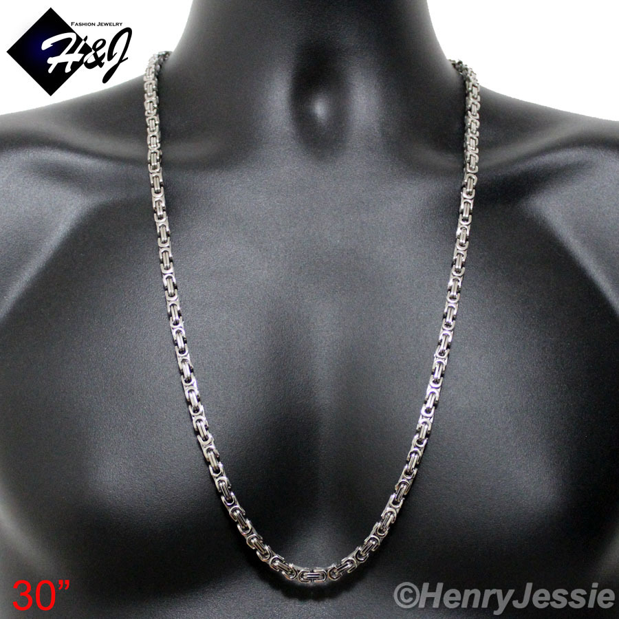 30″MEN’s Stainless Steel 6mm Silver Byzantine Box Link Chain Necklace