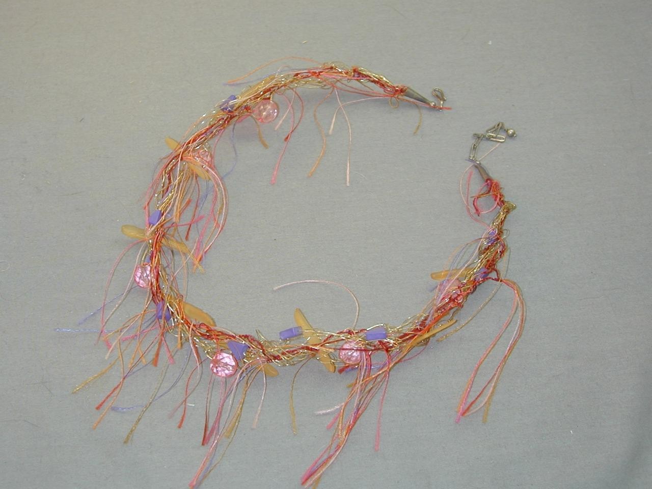 Artisan Wire Wrapped Silk Fiber Glass Bead Necklace Sterling 20″ NWOT