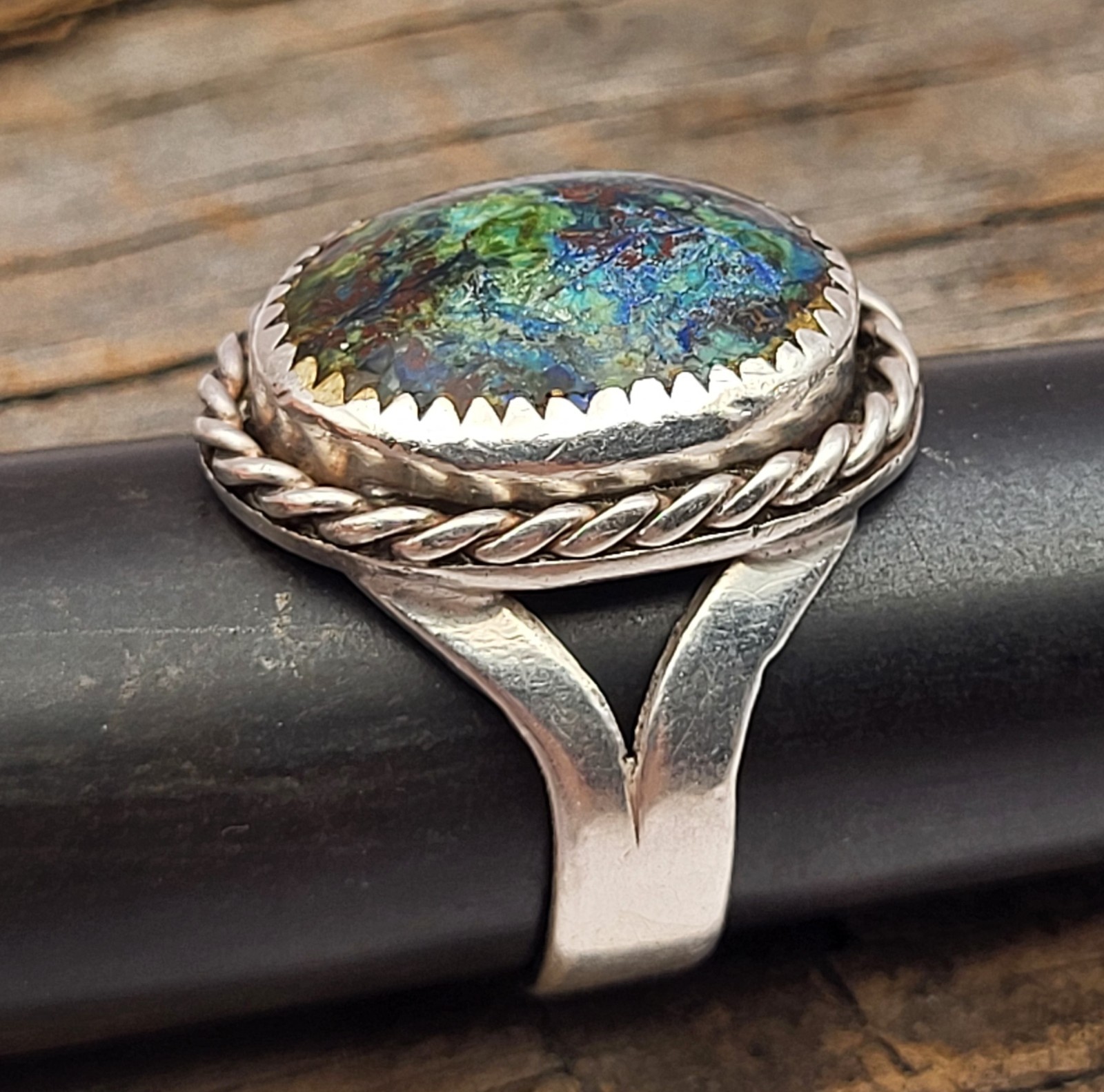 Beautiful Solid 925 Sterling Silver Oval Azurite Malachite Ring