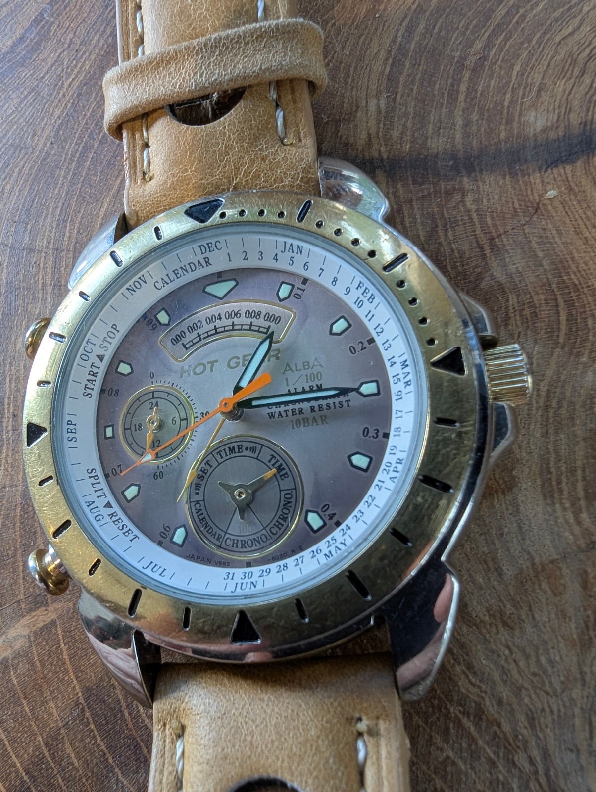 1993 Alba Hot Gear V682-6030 1/100 Chronograph Alarm Dancing Hands Watch JDM