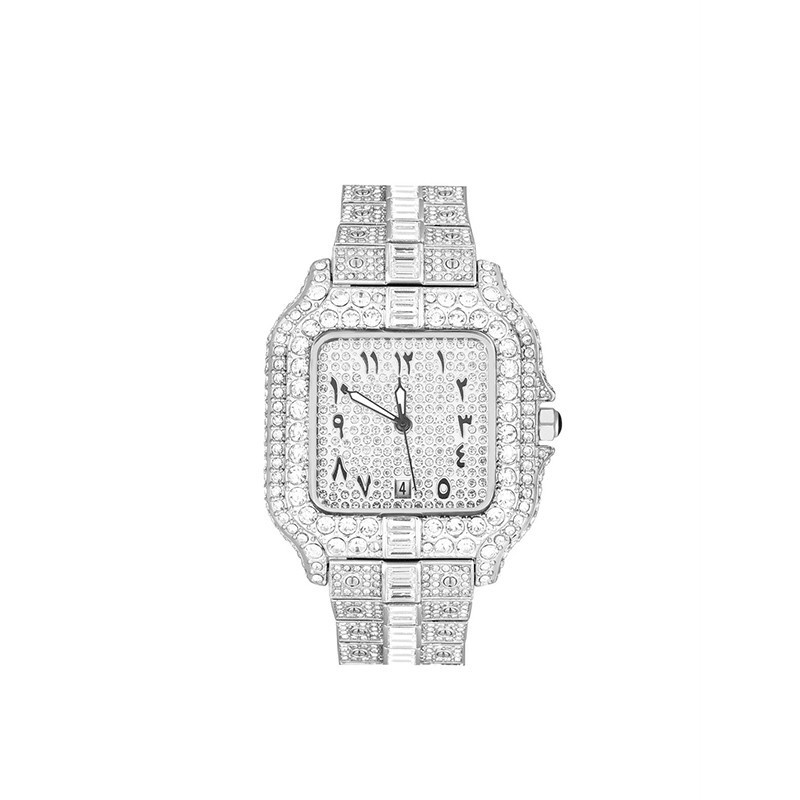 Arabic Hip Hop Ice out Luxury Bling Mens Watch Iced Silver Cz Diamond Waterproof