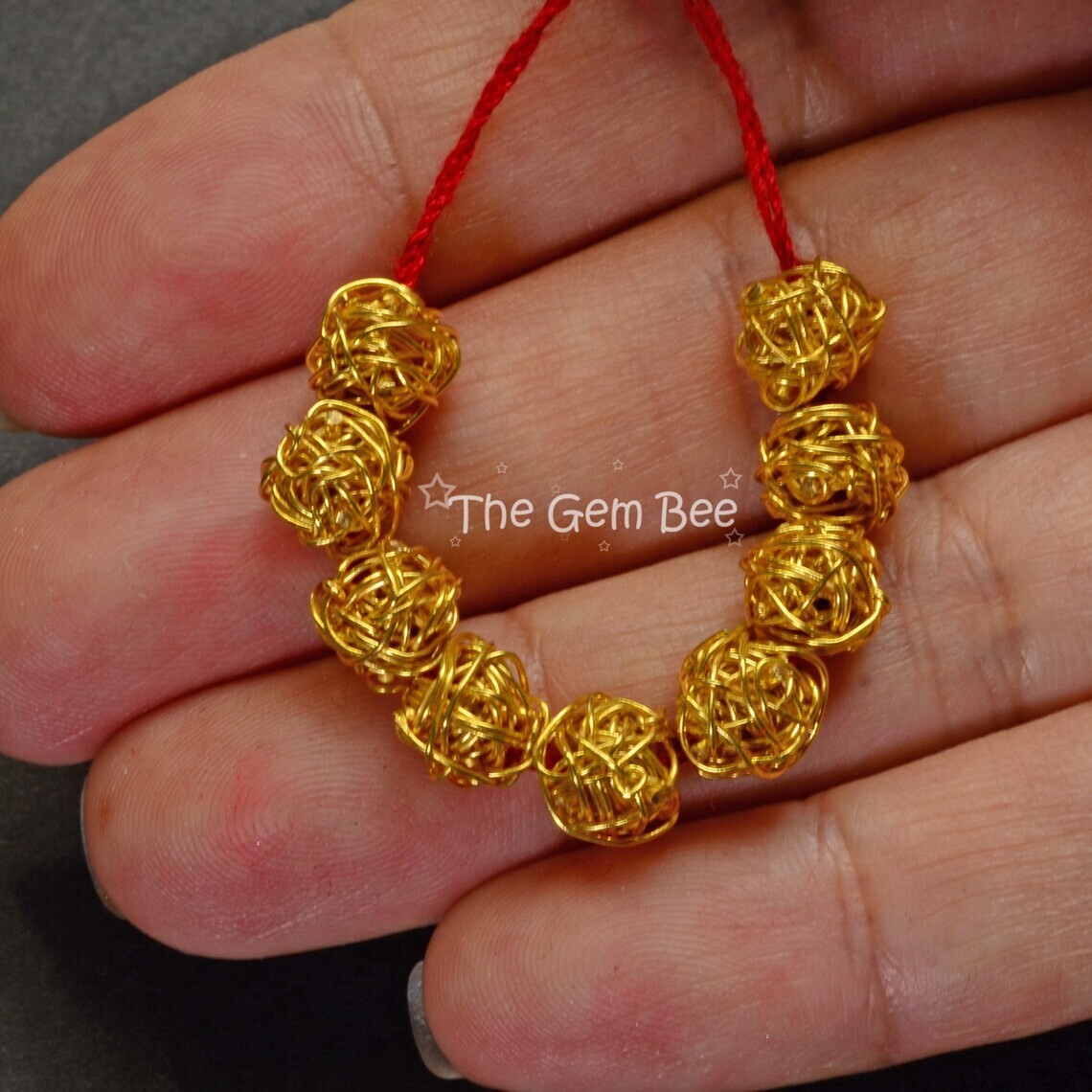 6.5mm 18k Solid Yellow Gold Bird Nest Wire Yarn Fancy Spacer Findings Beads (1)