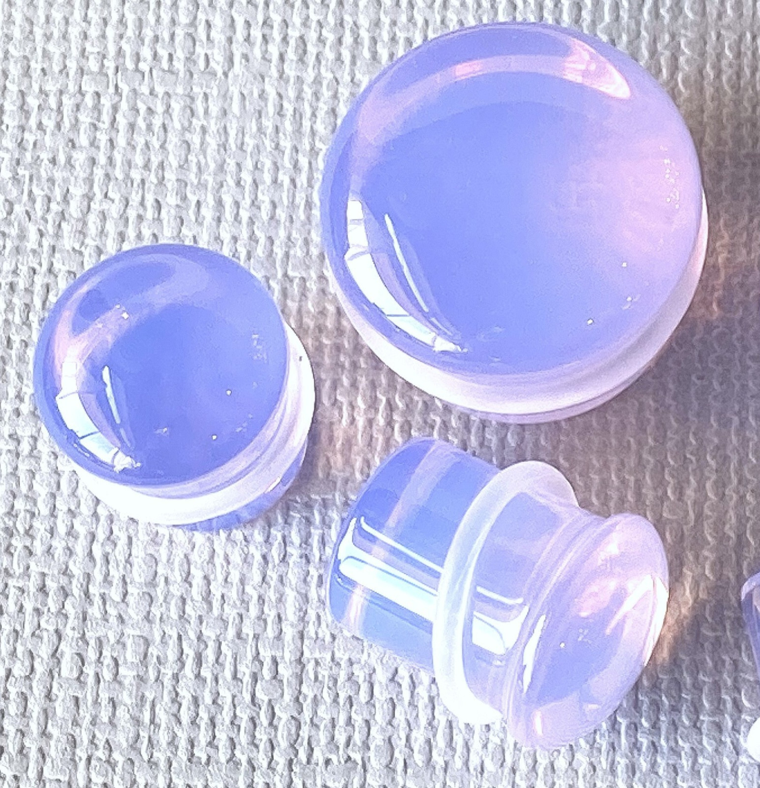 PAIR Lavender Opalite Single Flare Plugs Stone Glass Earlets Gauges Body Jewelry