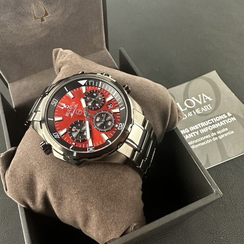 Bulova Marine Star/98B350 Chronograph Red Dial 6S20/Swiss Quartz Watch 43MM