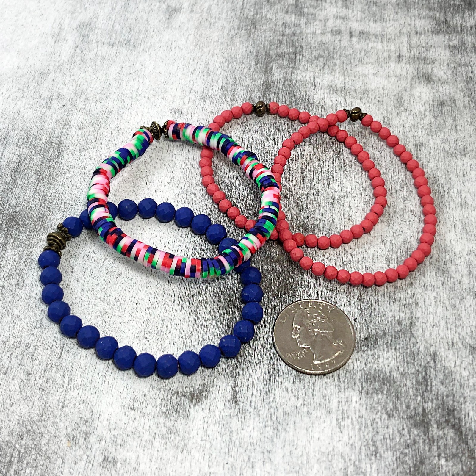 4 Piece Stretch Bracelet Set in Bold Summer Colors of Blue and Pink For Layering