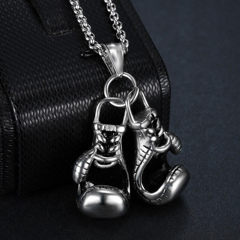 Hip-hop Men Punk Rock Personalized Stainless Steel Sport Gloves Pendant necklace