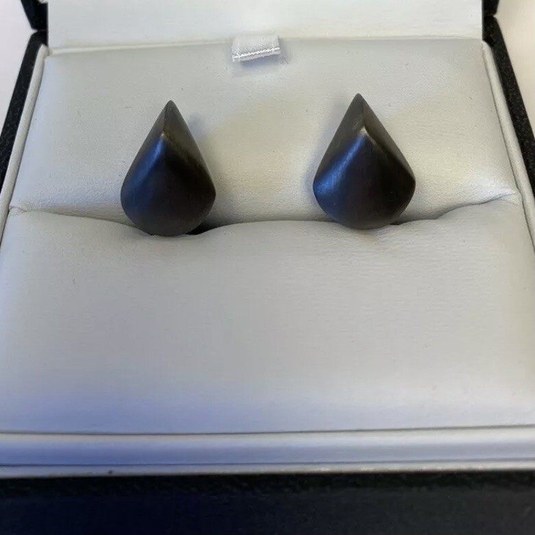 LANVIN PARIS Mens Ruthenium Plated Oval Teardrop Metal Cufflinks Gray $280
