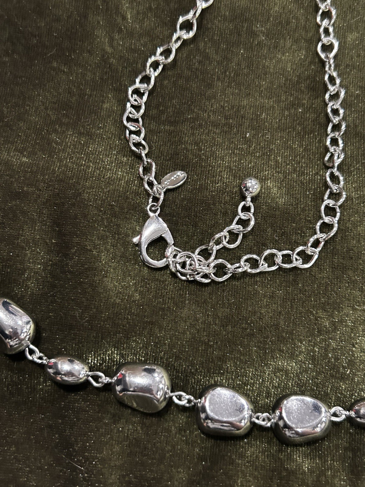 Chico’s Silver Tone Cable Chain Necklace Crystal Beads Adjustable Lobster