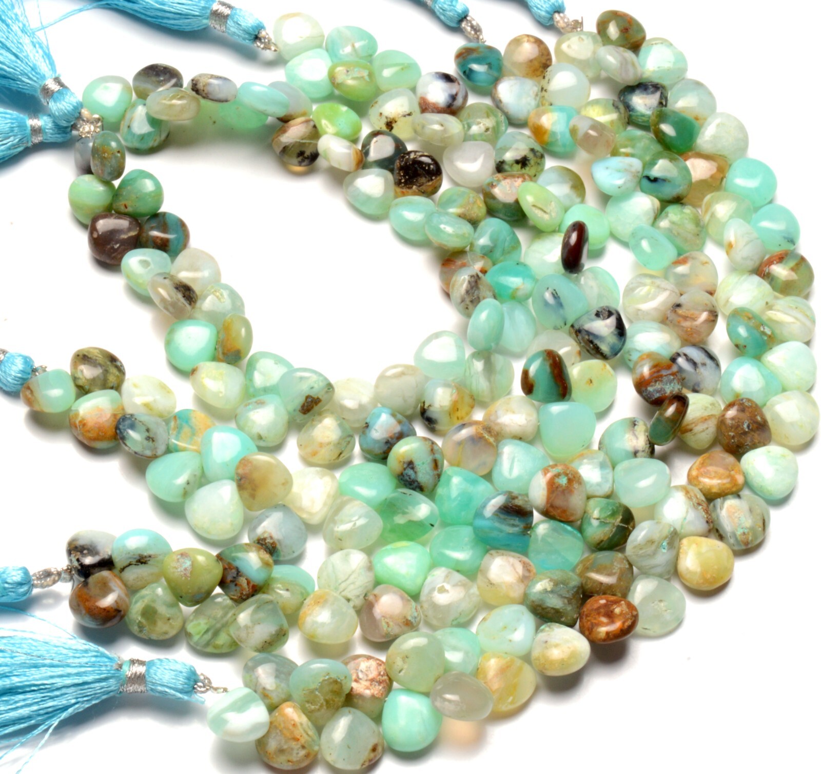 Green Peru Opal Gem 9.5 mm Size Smooth Heart Shape Beads 8″ Strand
