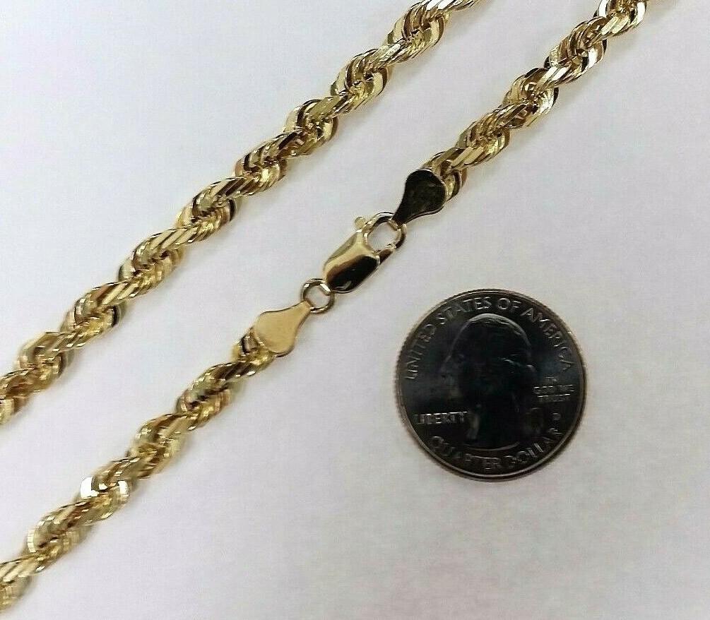 10K Solid Yellow Gold Rope Chain Necklace for Men Women 1.5MM~9MM / 16″~30″
