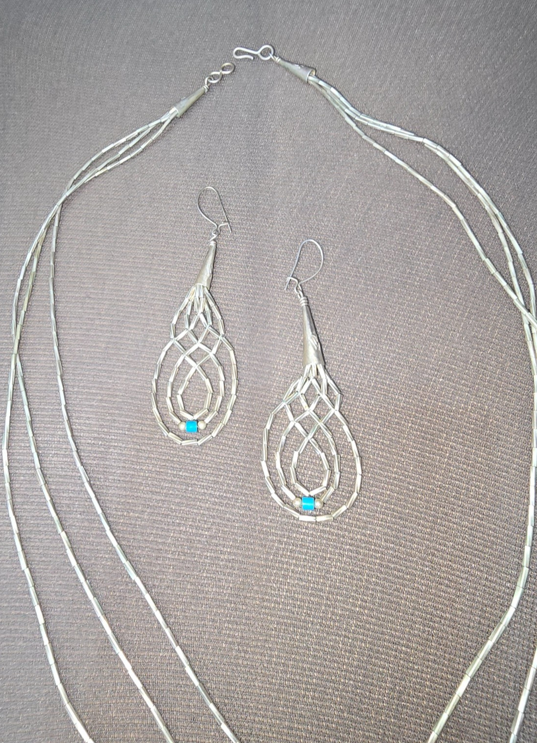 Vintage Liquid sterlng silver heishi turquoise bead weave jewelry set Excalibur
