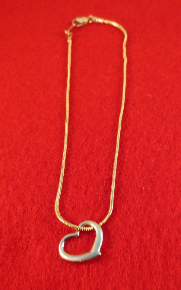 9 1/2 INCH 14KT GOLD EP 1.6MM SNAKE CHAIN ANKLE BRACELET WITH FLOATING HEART