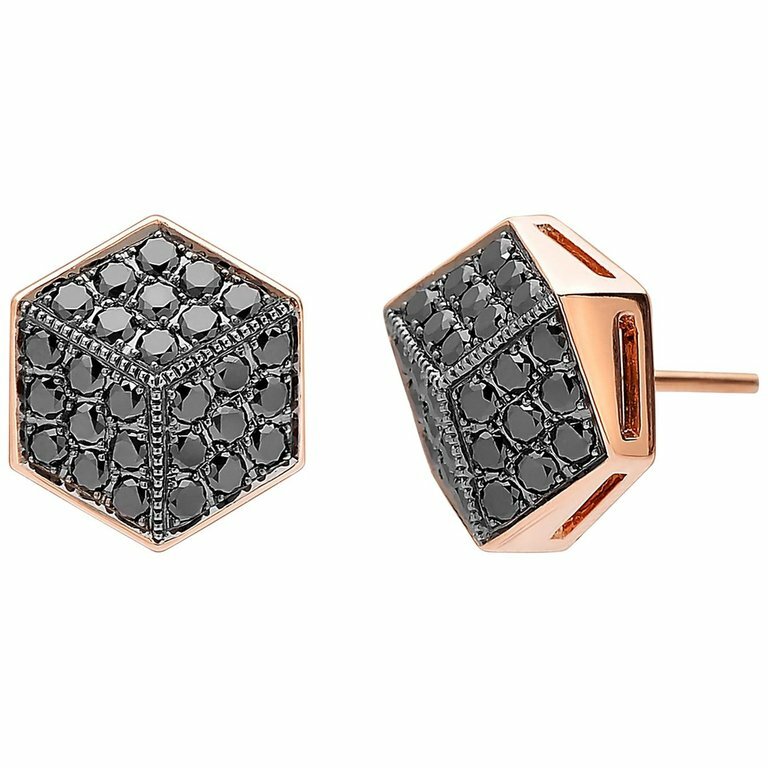 1.5ct Black Lab-Created Moissanite Cube Cluster Stud Earrings Rose Gold Plated