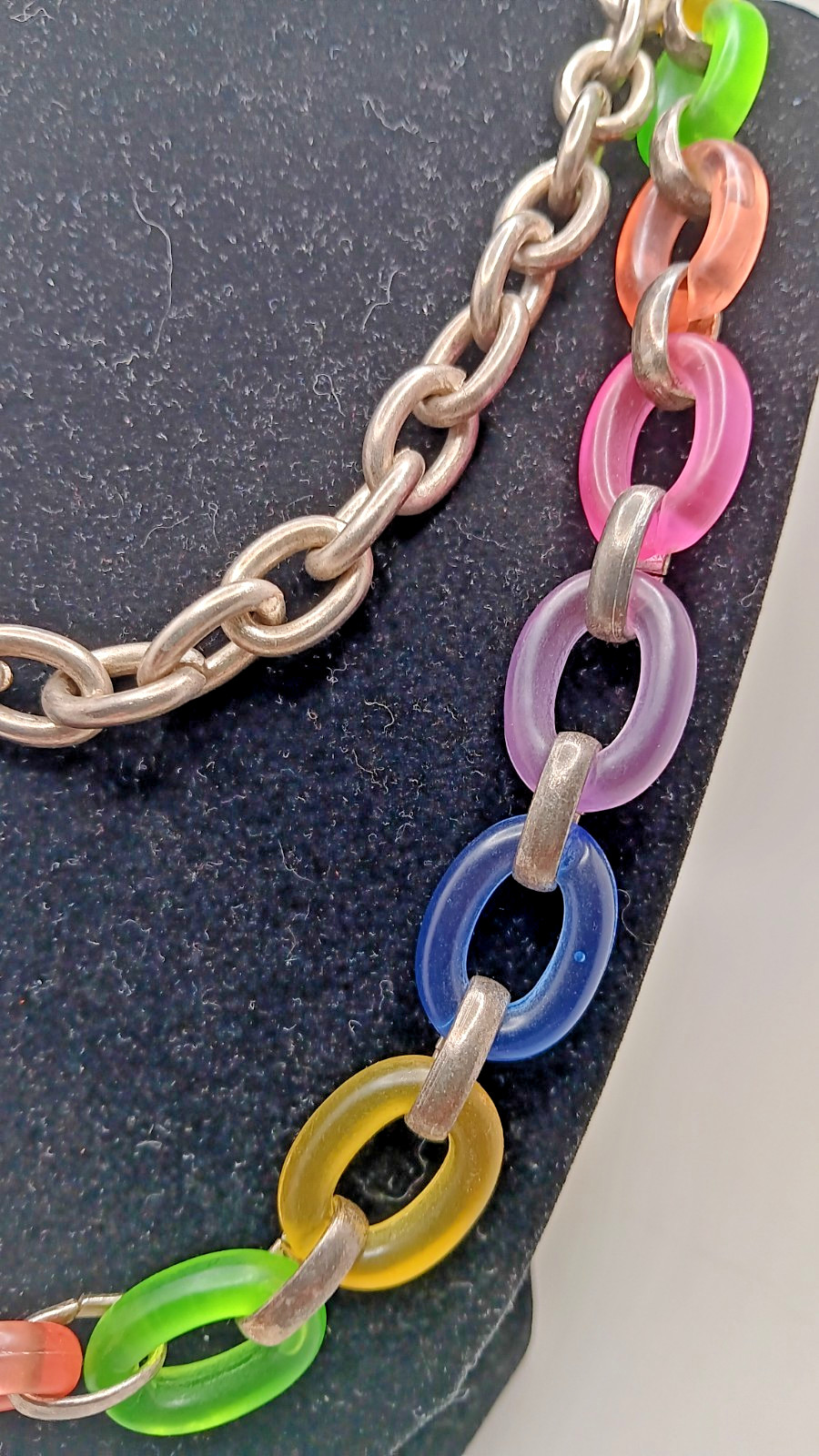 Vintage Necklace Plastic and metal Chain Link Pastel Color Deco Era 39 inches