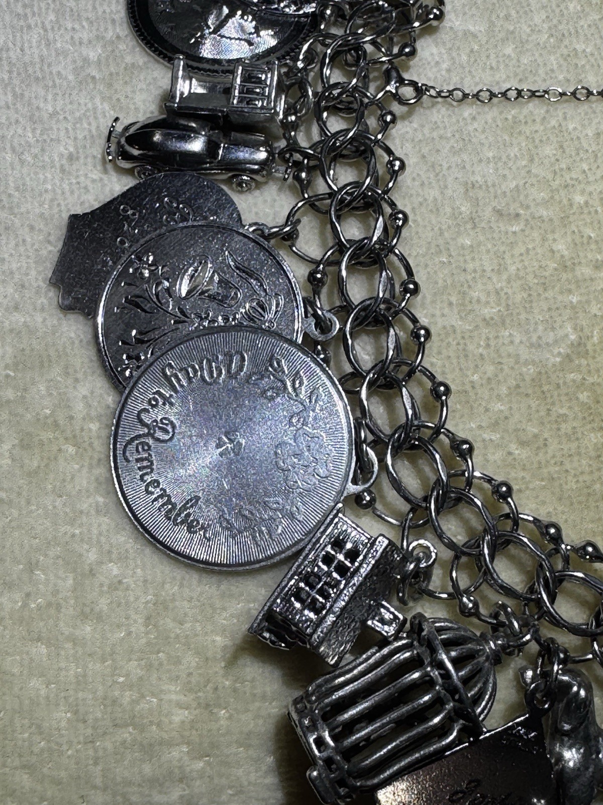 Gorgeous Double Curb Link Sterling Silver Charm Bracelet