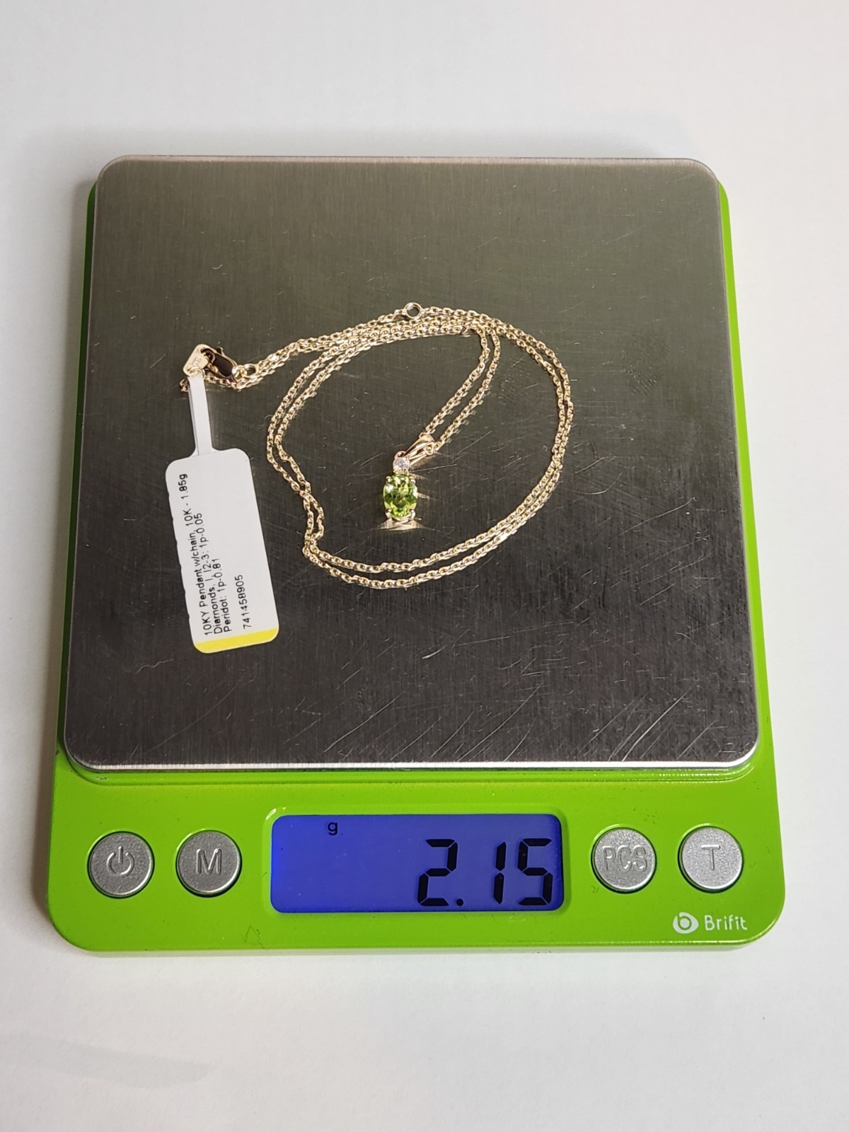Kay Jewelers Peridot & Diamond Necklace Solid 10K Yellow Gold 2gram Retail $479