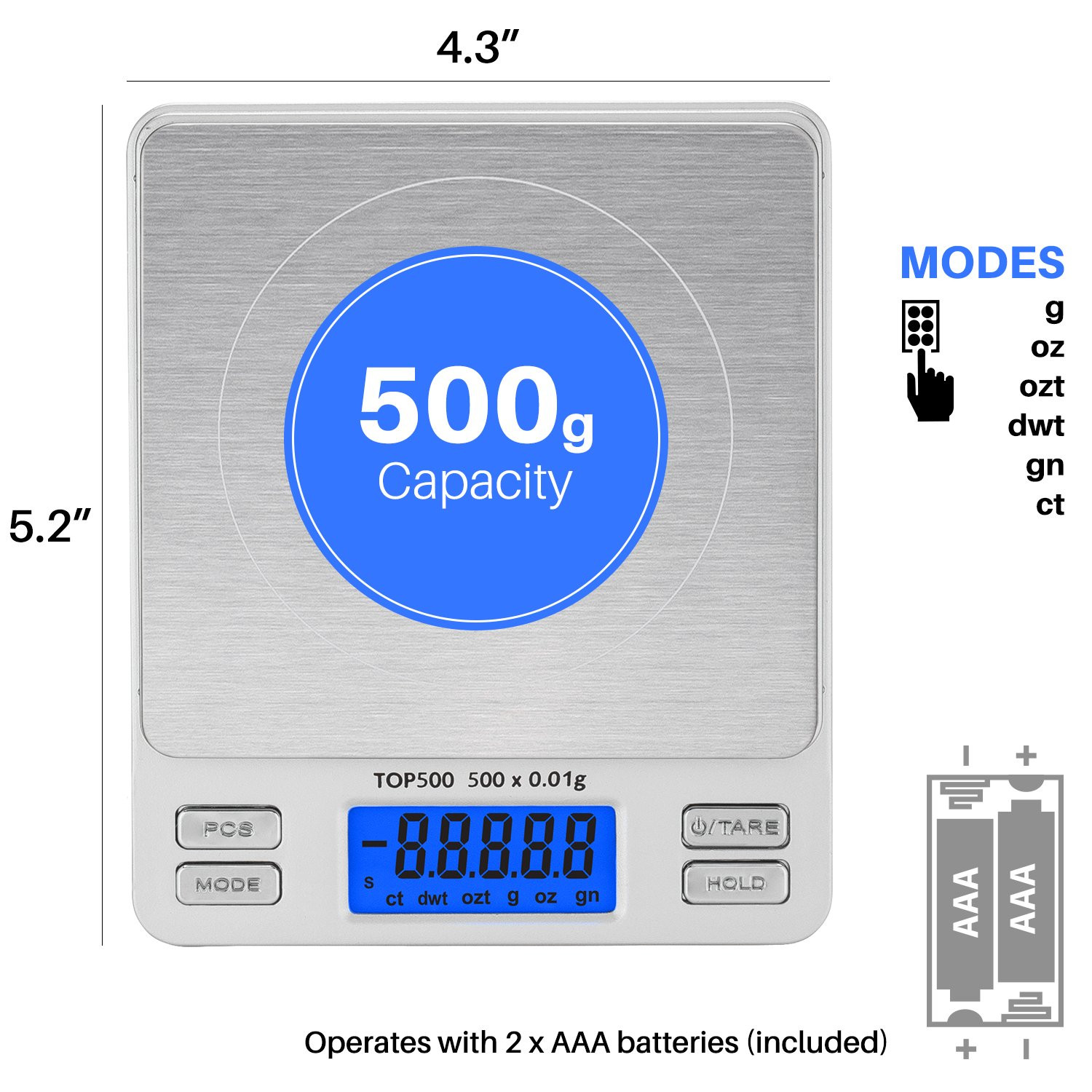 Smart Weigh Digital Pro Pocket Scale 500G X 0.01G – 6 Units: G, Oz, Gn, Ozt, DWT