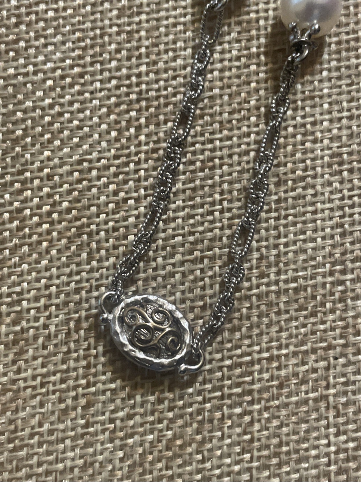 Gabriel & Co Sterling Silver/18k Gold & Pearl Station Necklace