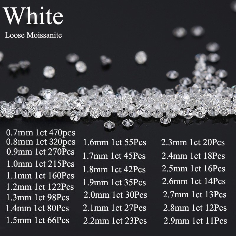 5CT Loose Moissanite Round Gem 0.7mm-3mm Melee Stone D White VVS For Jewelry DIY