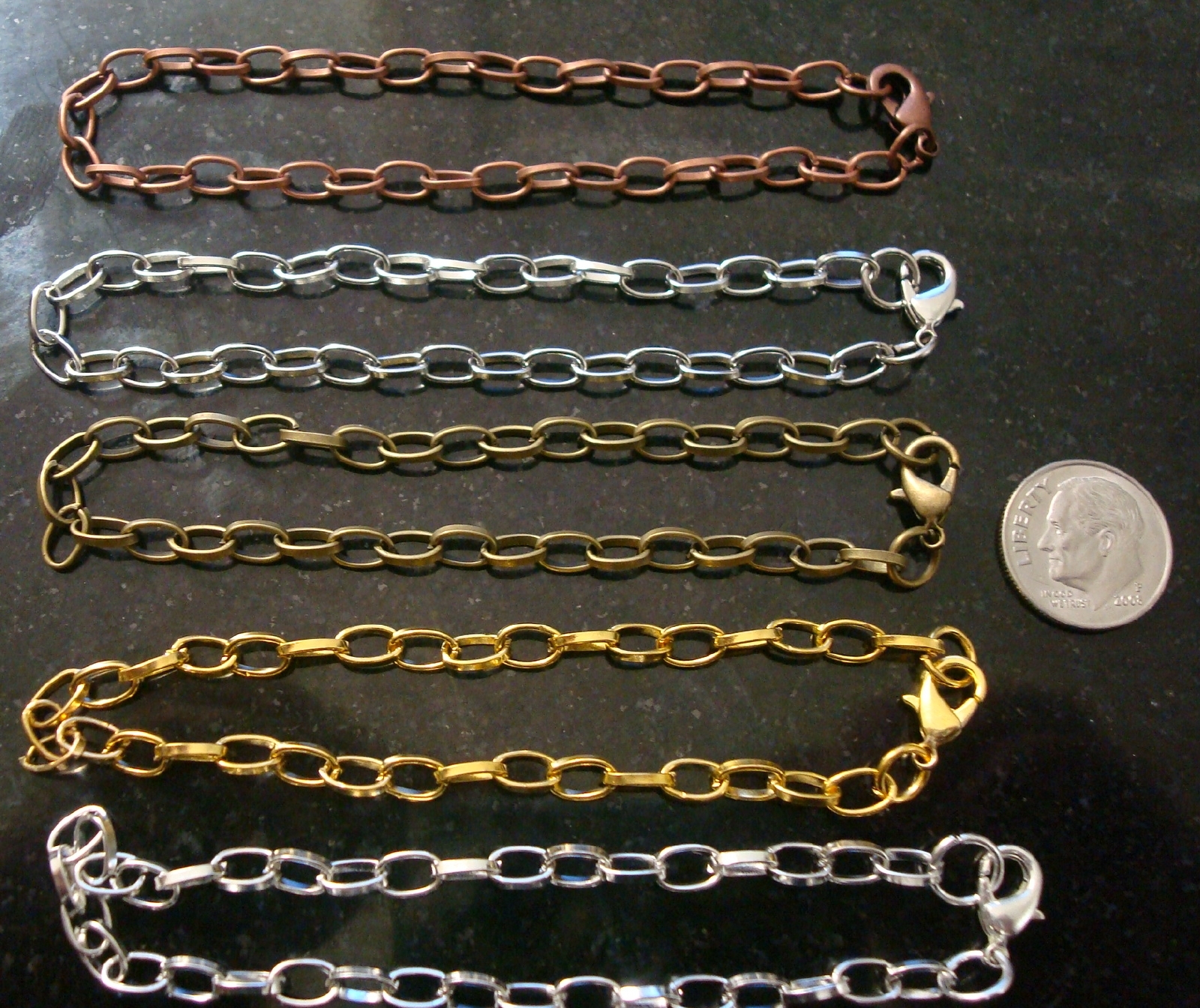 5pcs 5 colors plated 8″ cable link 7X5mm charm bracelet chains add charms pch052
