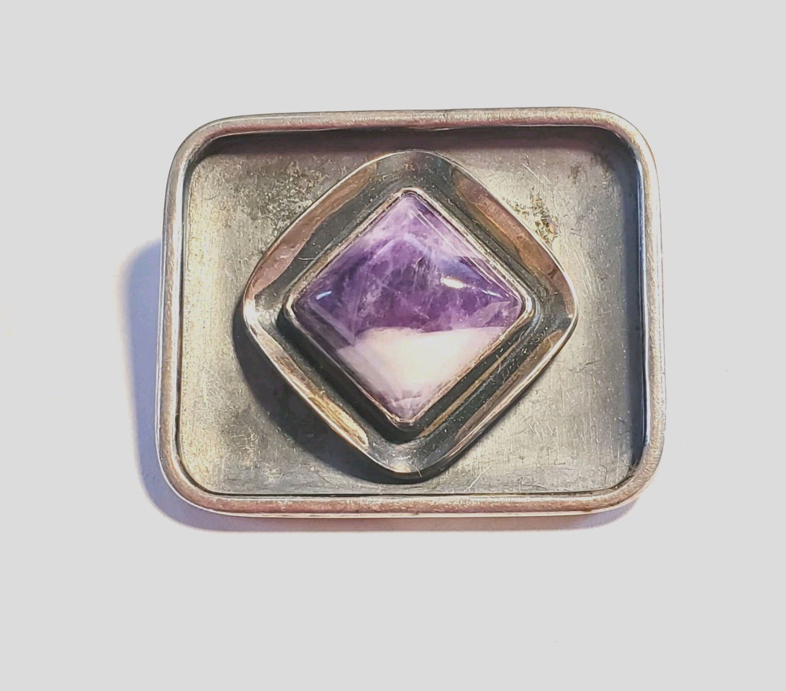 Vintage Modernist Style Brooch, Sterling Silver & Amethyst, WWL S. Africa 15.7 g