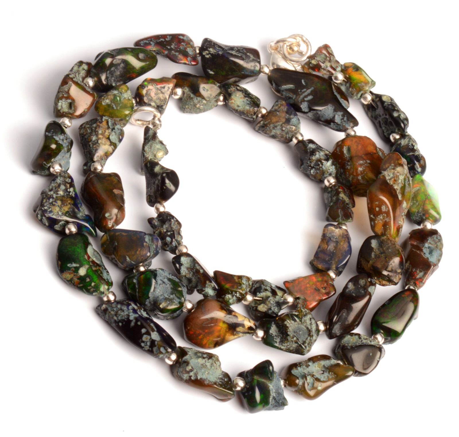 Natural Gem Welo Black Fire Opal 7 to 13 mm Rough Nugget Beads 20″ Necklace