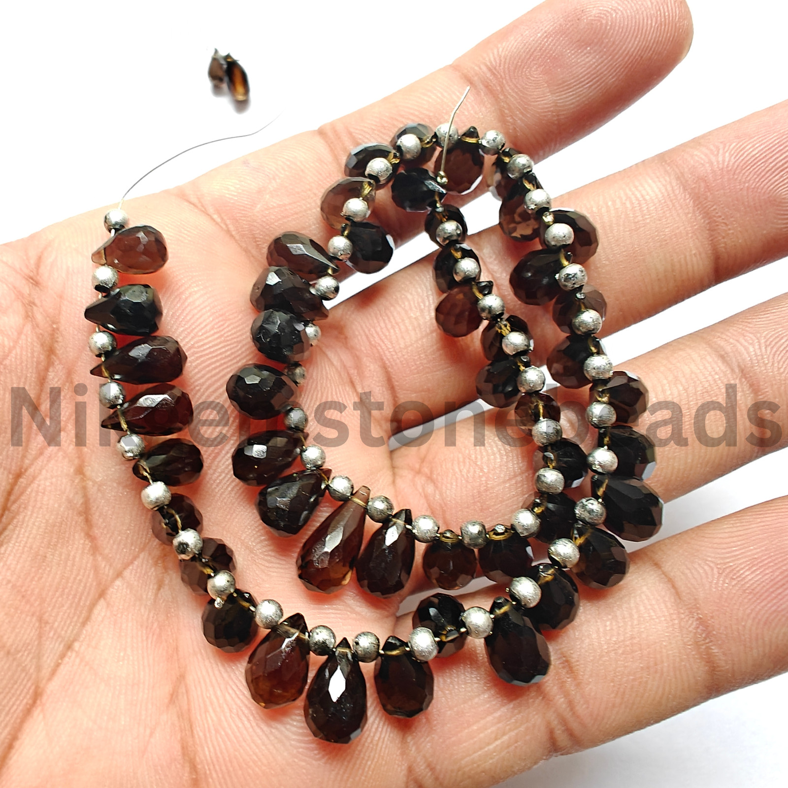 Natural Smokey Quartz Gemstone, Briolette Faceted Drop Cut Beads, 7.25-11.50 MM.