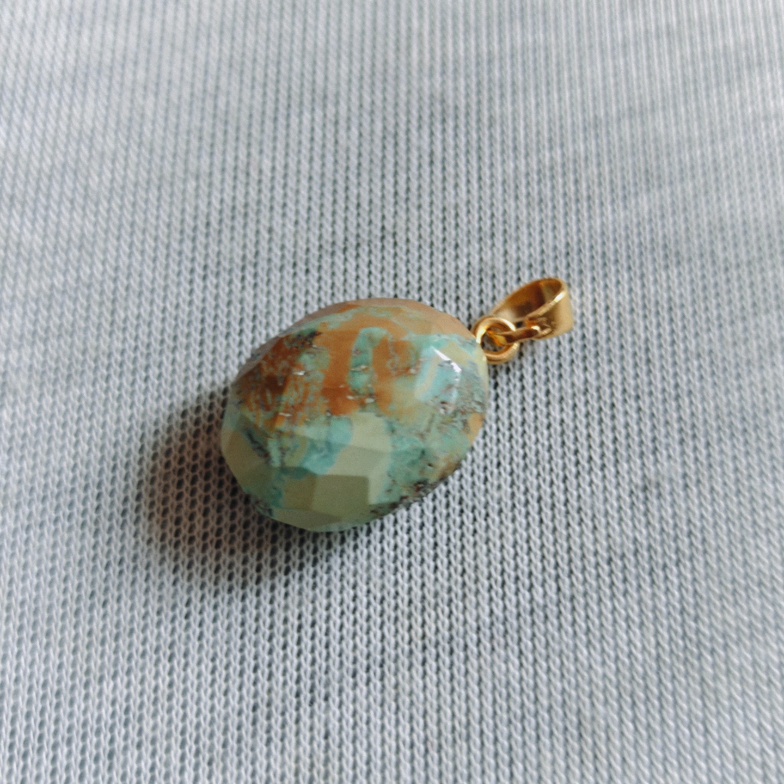 Natural Tibetan Turquoise Oval Cut Beads Brass Pendant Handmade Jewelry