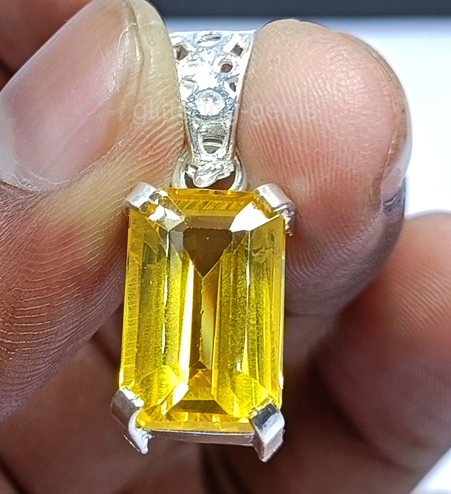 Natural Yellow Sapphire 25.15 Ct IGL Emerald Cut 925 Solid Silver Pendant 5JSP
