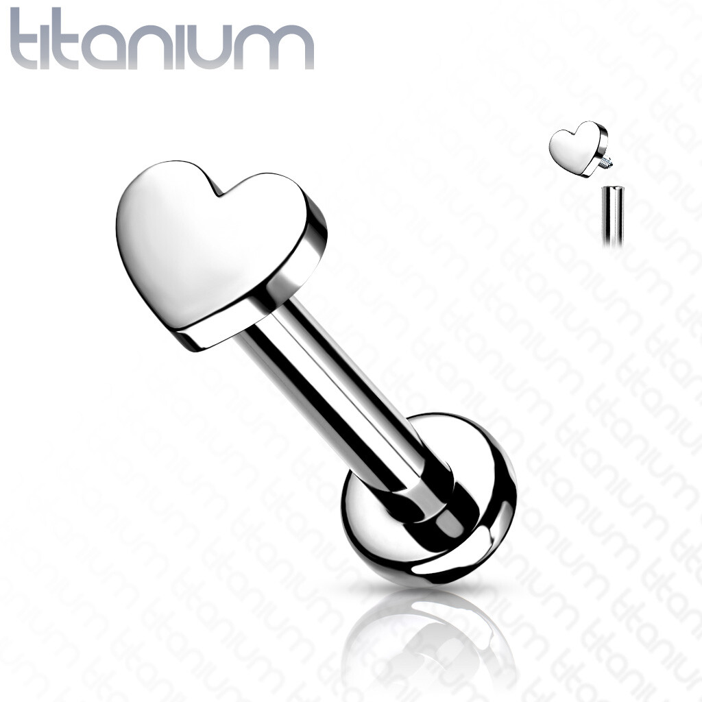 Implant Grade titanium Internally Threaded Heart Top Labret Stud Ear Cartilage